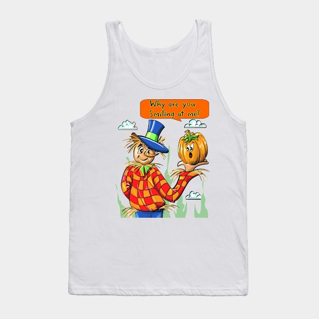 Halloween Scarecrow holding pumpkin allover print Makes a great Funny Halloween Shirt and Gift Item Tank Top by SidneyTees